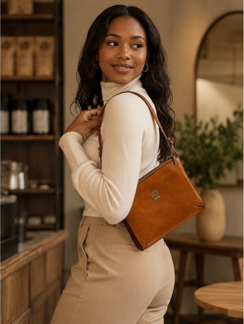 Pratesi Firenze Vintage Italian Leather Crossbody Bag Cognac Brown Made in Italy